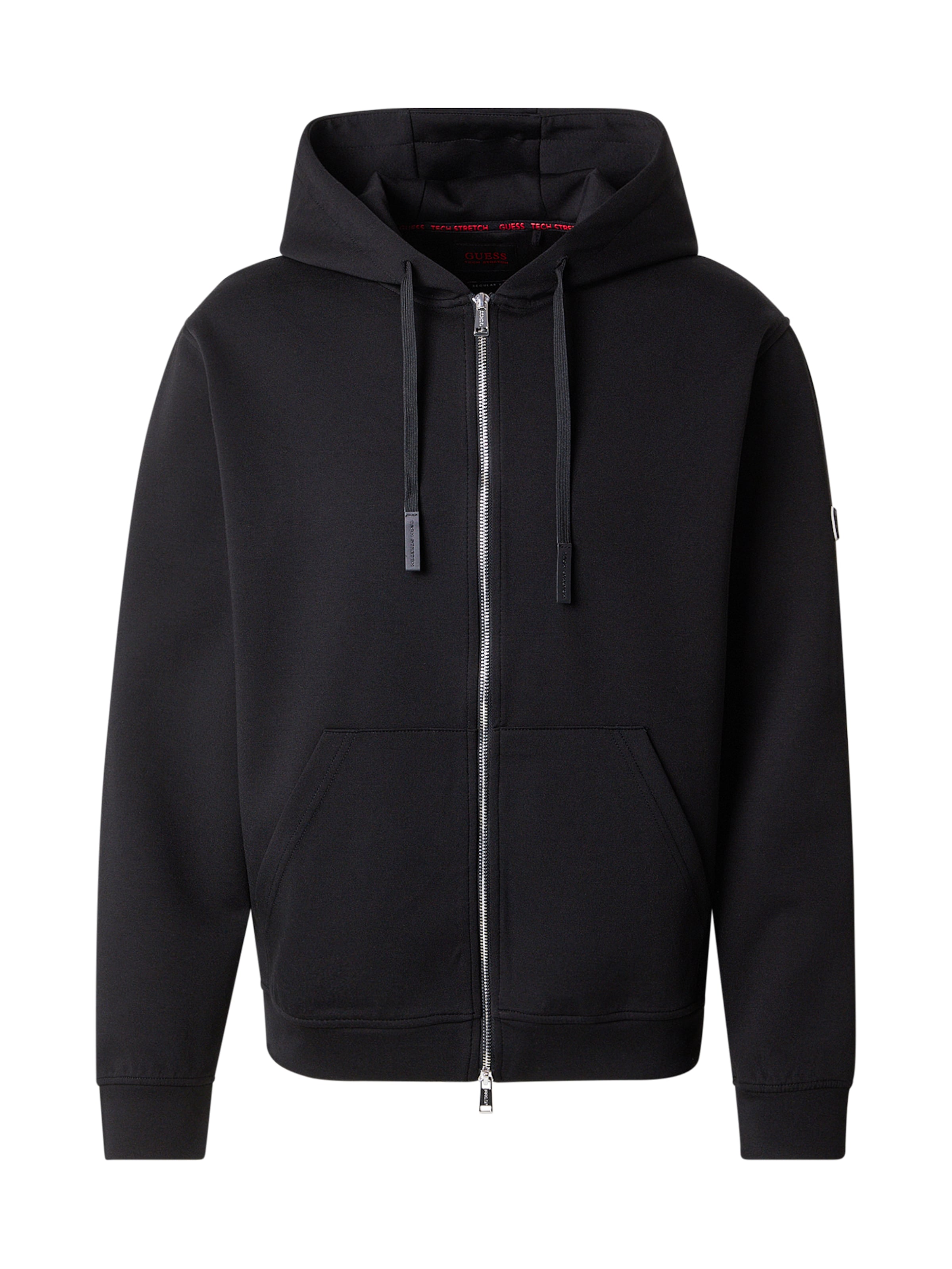 GUESS Zip-Up Hoodie in Black: front