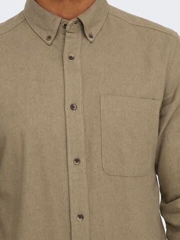 Only & Sons Slim fit Button Up Shirt 'ONSGudmund' in Beige