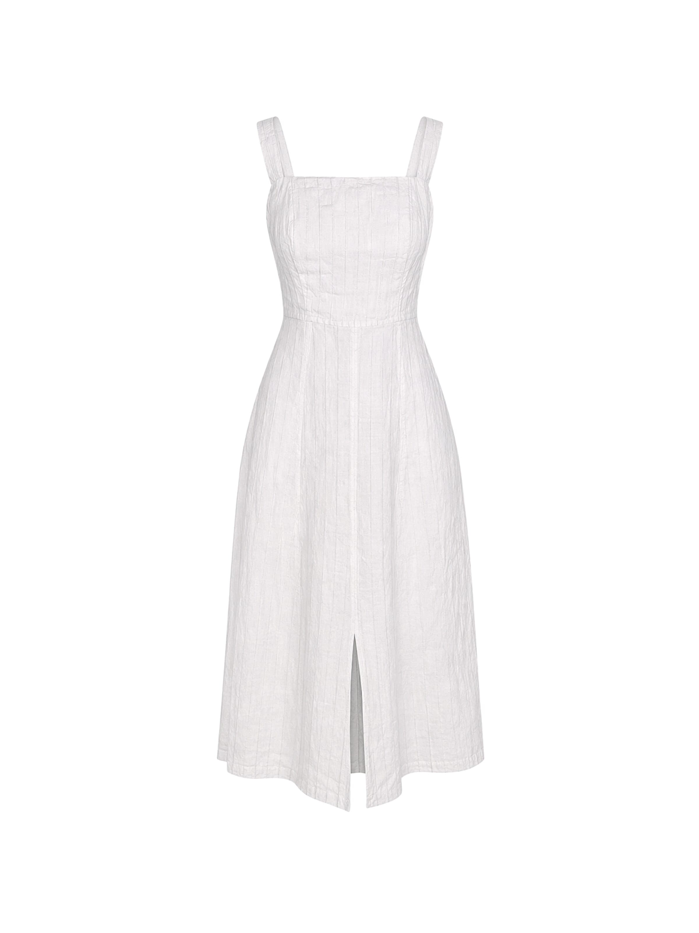 Haris Cotton - Vestido 'Square Neck Striped Linen Tie Back Dress with Front Slit' en blanco: frente