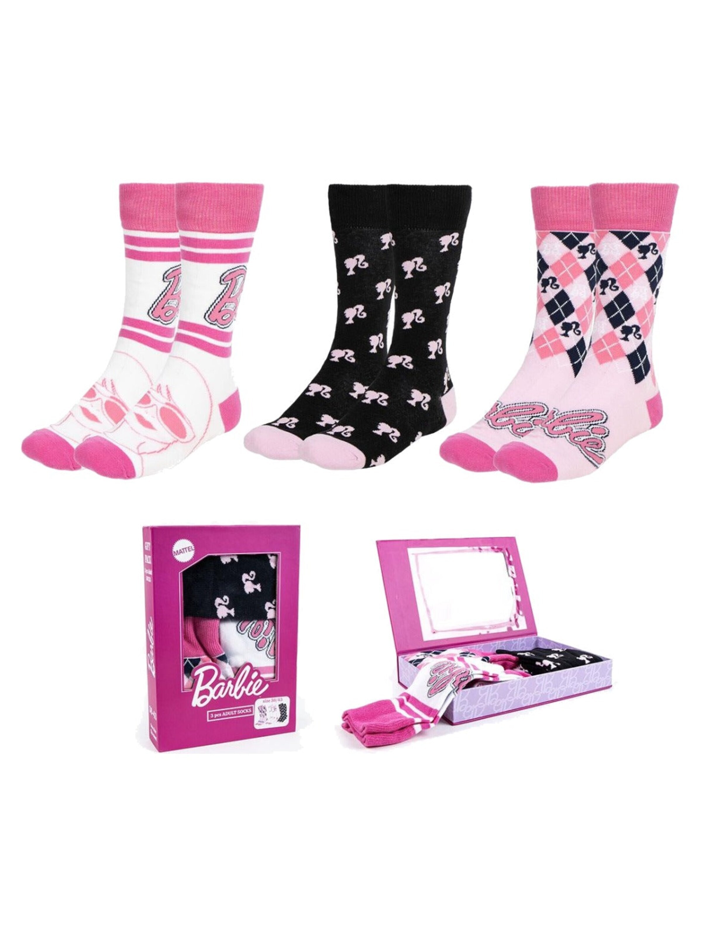 BARBIE Socken 'Barbie Sokken Dames Cadeauverpakking 3 Paar Maat 36/43 One Size'‌‌‌‌ in Pink: Vorderseite