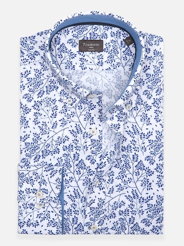 7Camicie Slim fit Zakelijk overhemd 'Leonardo Sport Linen Man Shirt White Blue' in Wit