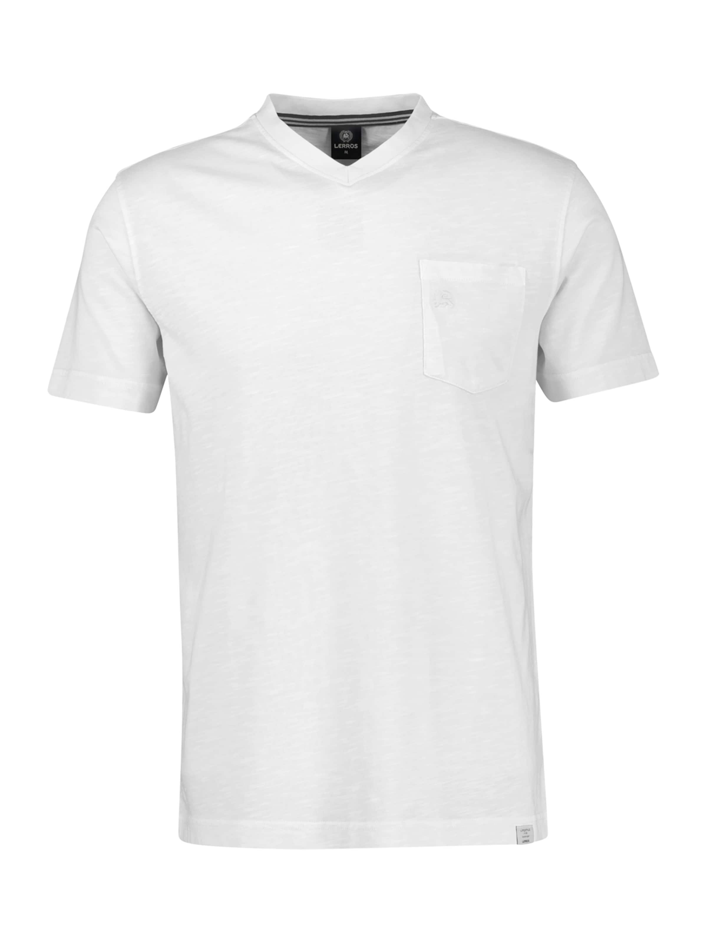 LERROS T-Shirt mit sportlichem V-Ausschnitt aus reiner Baumwolle in Weiß: Vorderseite