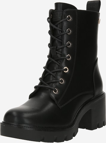 Xti Lace-Up Ankle Boots in Black: front