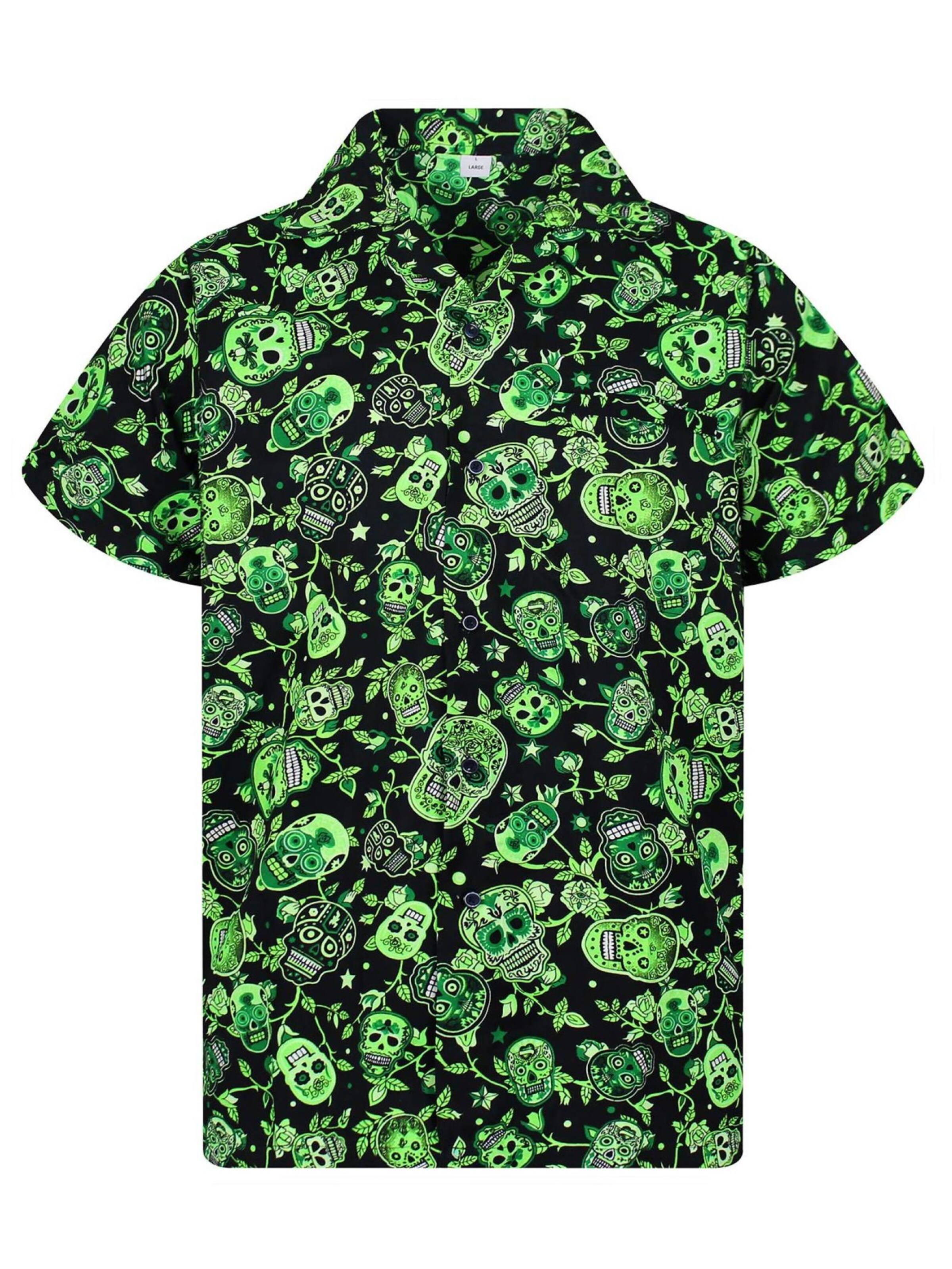 King Kameha Shirt 'Skull'‌‌‌‌‌‌‌‌‌ in Grün: Vorderseite