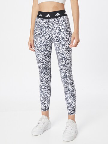 ADIDAS PERFORMANCE Skinny Workout Pants 'Techfit Pixeled Camo' in White: front