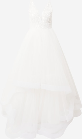 LACE & BEADS - Vestido de noche 'Rayssa' en blanco: frente