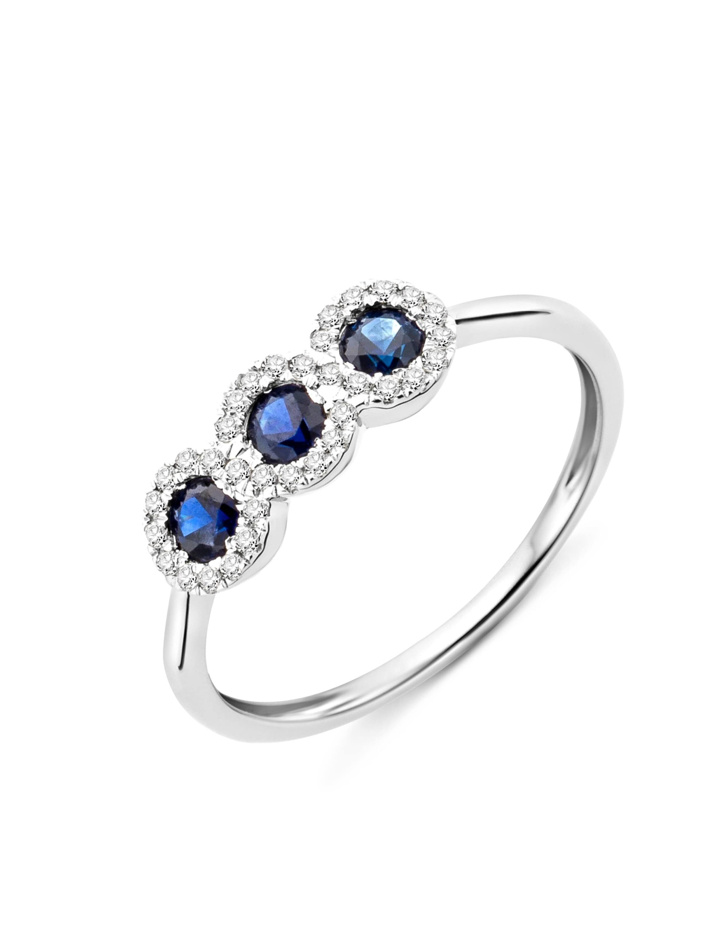 DIAMANT LETERNEL Ring 'Ring aus 375 Weißgold mit Diamant mit Saphir'‌‌ in Silber: Vorderseite