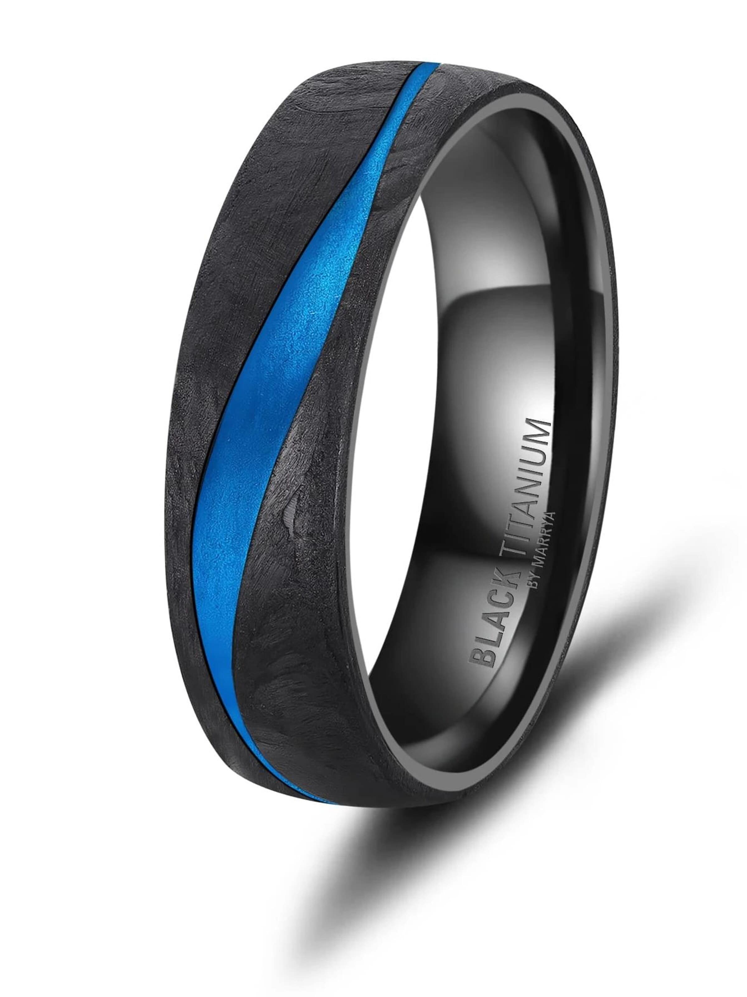 MARRYA Ring 'MARRYA Ehering BT-17 Black Titanium Ocean Blue Edition' in Black: front