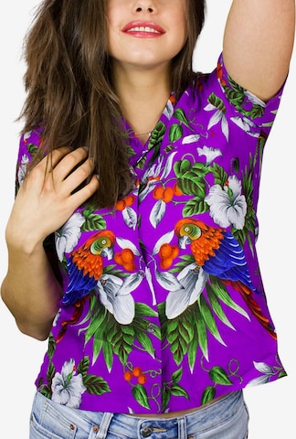 King Kameha Bluse 'Cherryparrot' in Lila: Vorderseite