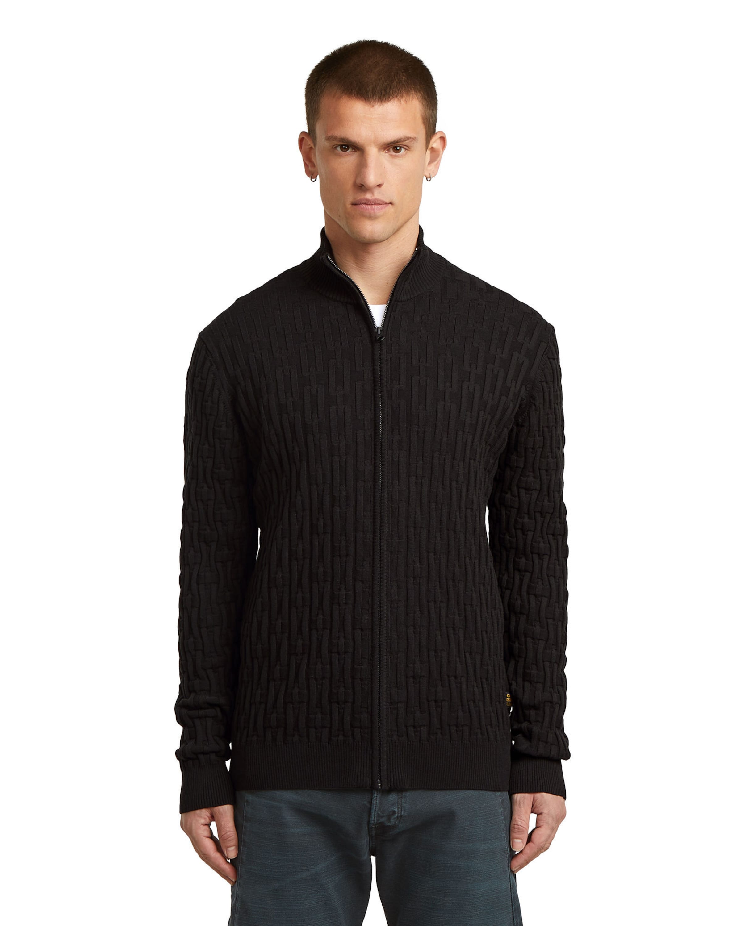 G-STAR Gebreid vest 'Chain Structure' in Zwart: voorkant