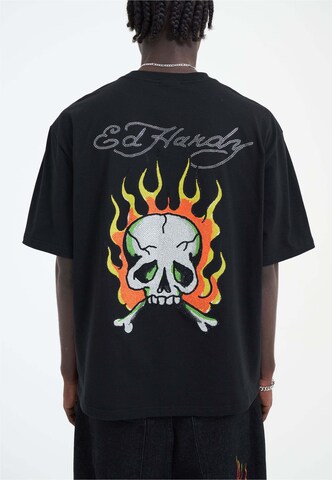 Ed Hardy T-Shirt 'Skull Flame' in Schwarz: Vorderseite