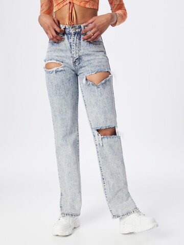 Nasty Gal Loosefit Jeans 'Now or Never Distressed' in Blauw: voorkant