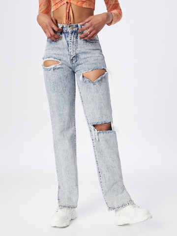 Nasty Gal Loosefit Jeans 'Now or Never Distressed' in Blauw: voorkant