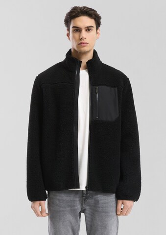 QS Fleece jas in Zwart: voorkant