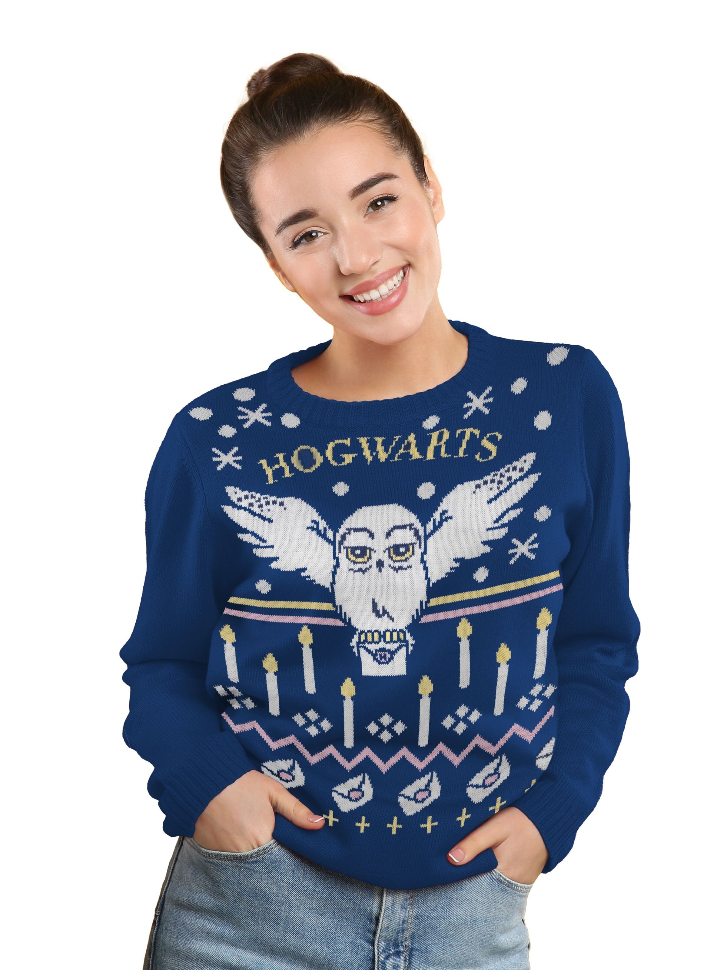 Harry Potter Pullover 'Weihnachtspullover Hedwig Eule'‌‌‌‌‌‌‌‌ in Blau