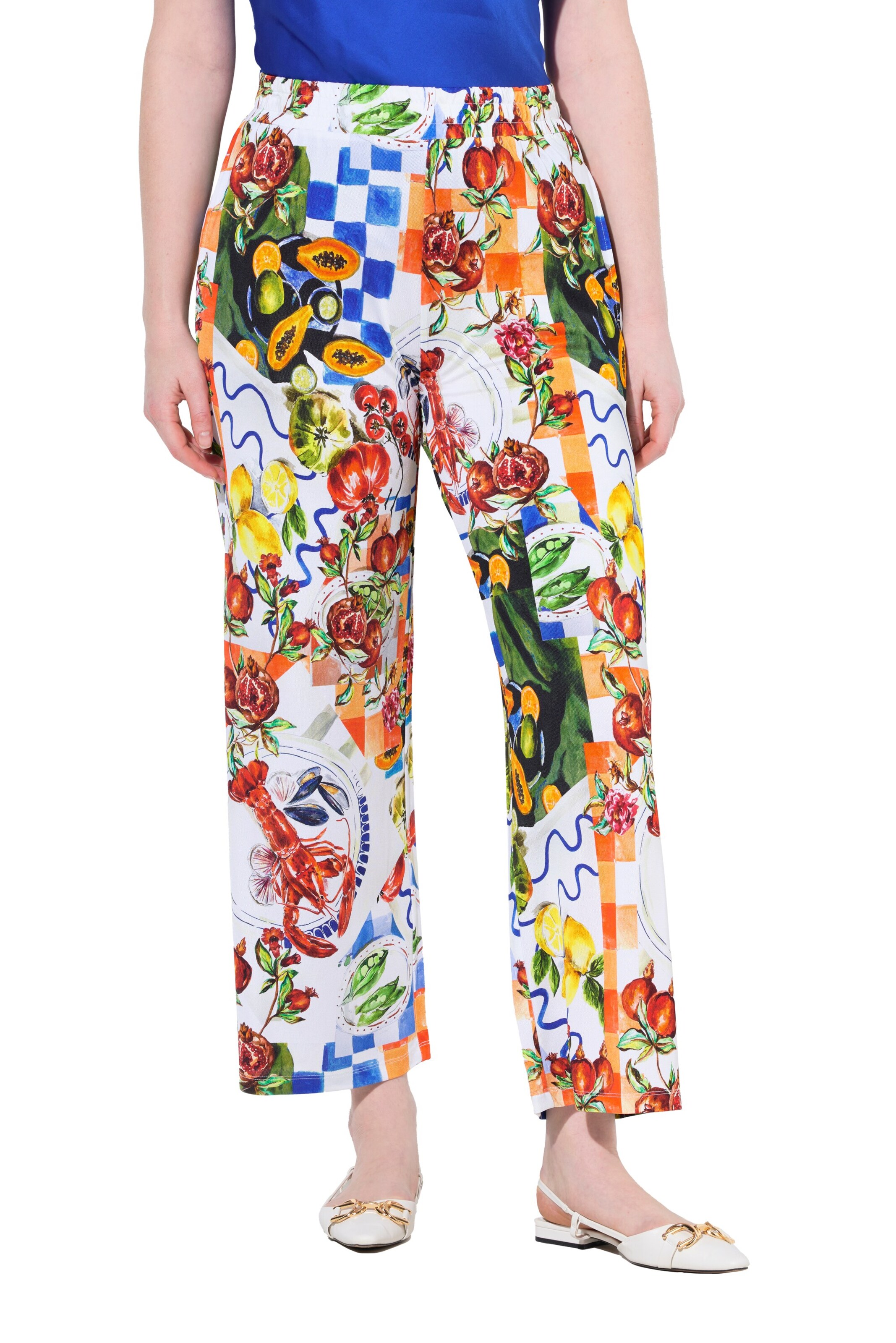 Ulla Popken Wide leg Broek in Wit: voorkant