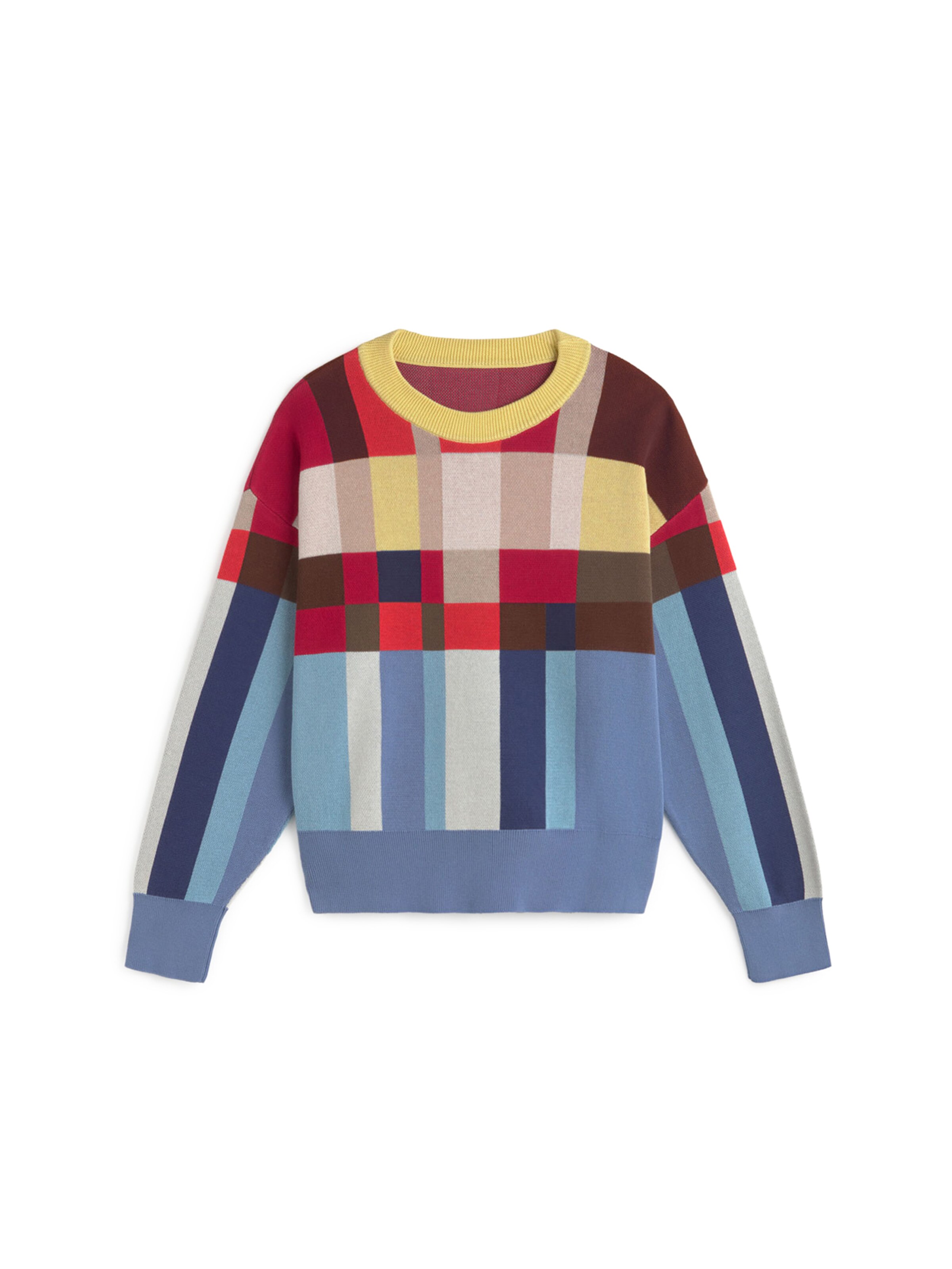 Thinking MU Pull-over 'Petra' en beige / bleu / rouge, Vue avec produit