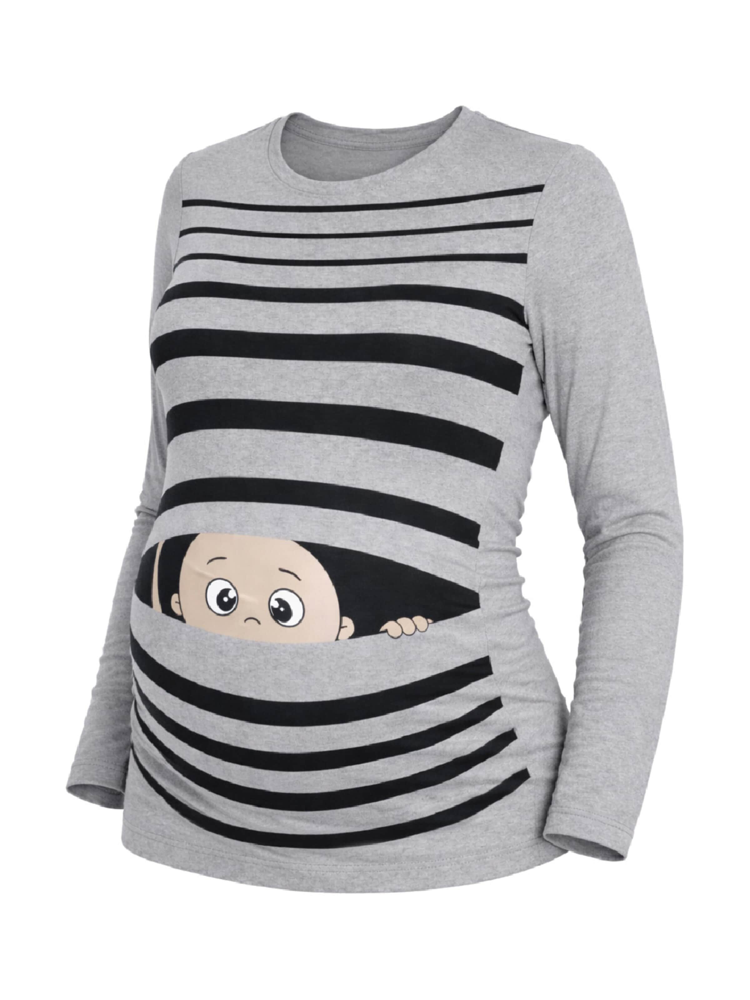 M.M.C. Shirt 'Guck Guck Umstandslangarmshirt' in Grey: front