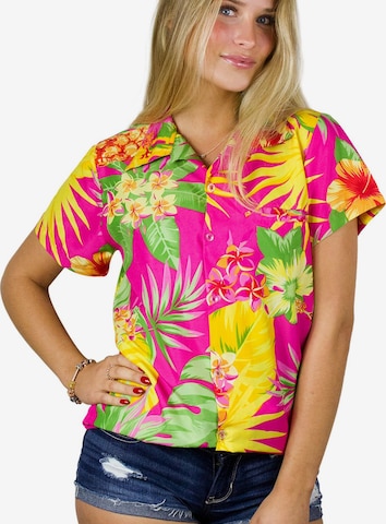 King Kameha Blouse 'Pineapple' in Pink: front