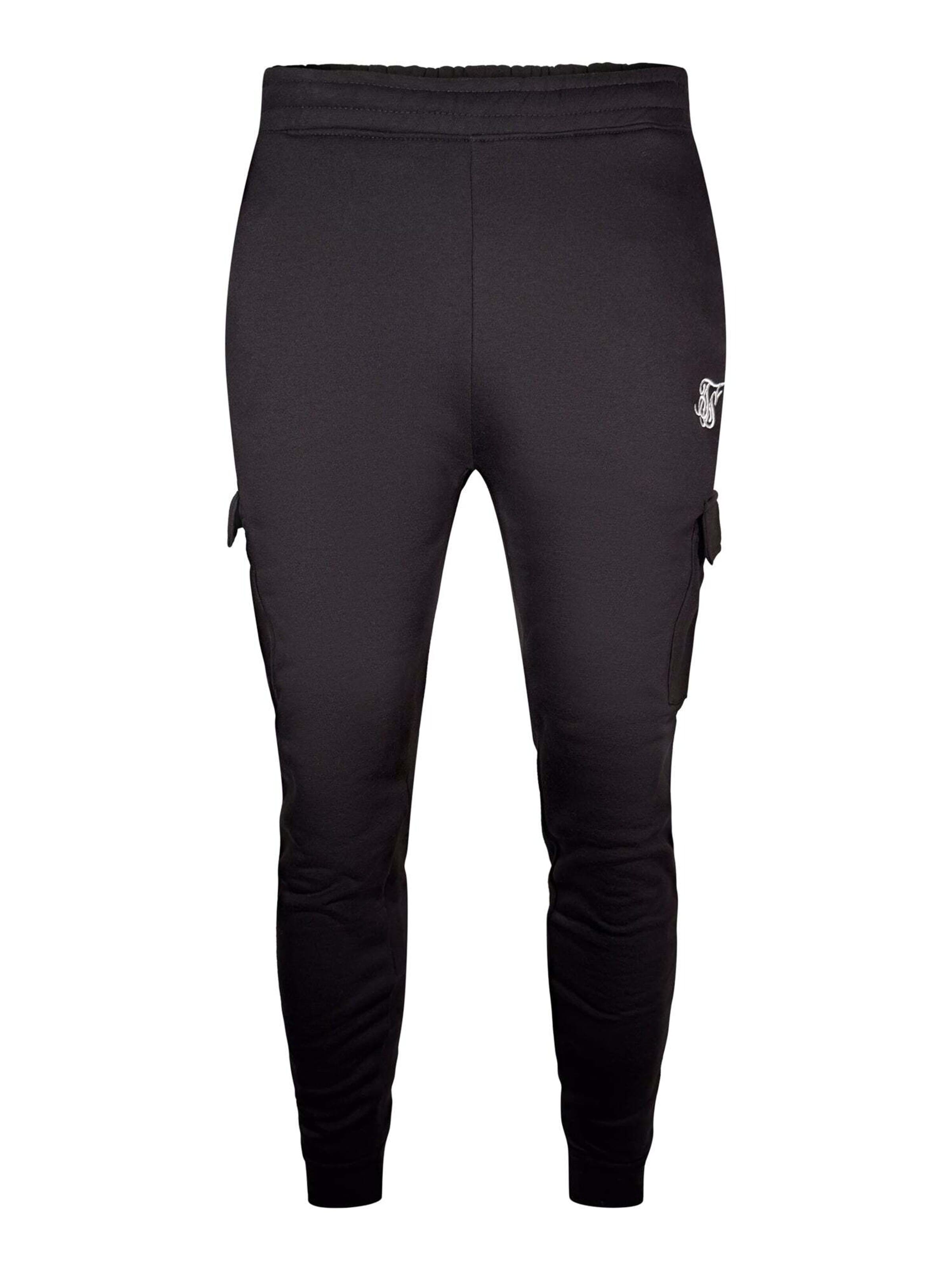 Effilé Pantalon cargo 'Essentials' SikSilk en noir : devant