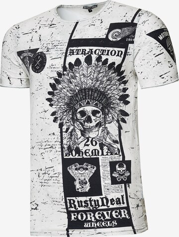 Rusty Neal T-Shirt mit Oil Washed Skull All Over Front Print in Grau