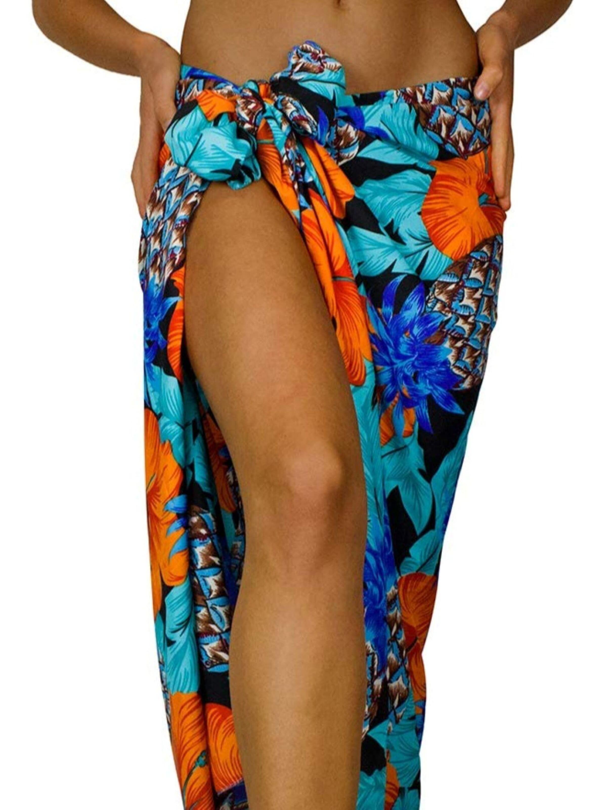 King Kameha Wrap 'Pineapple Hibiscus' in Blue