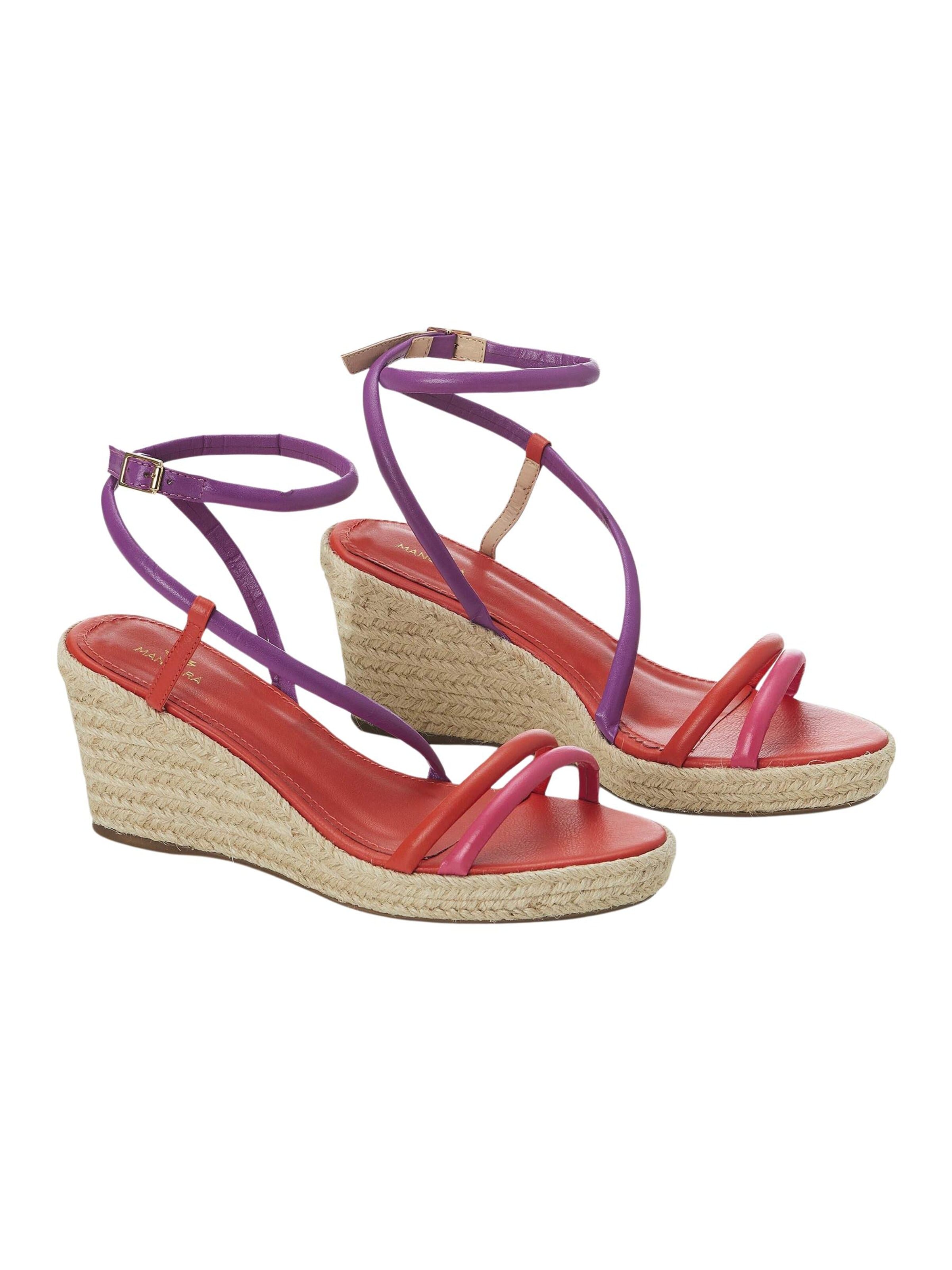 Mangara Atelier Sandalen met riem 'Romã Damen Keilsandalen Leder Rot Keilabsatz Jute 8 cm' in Rood