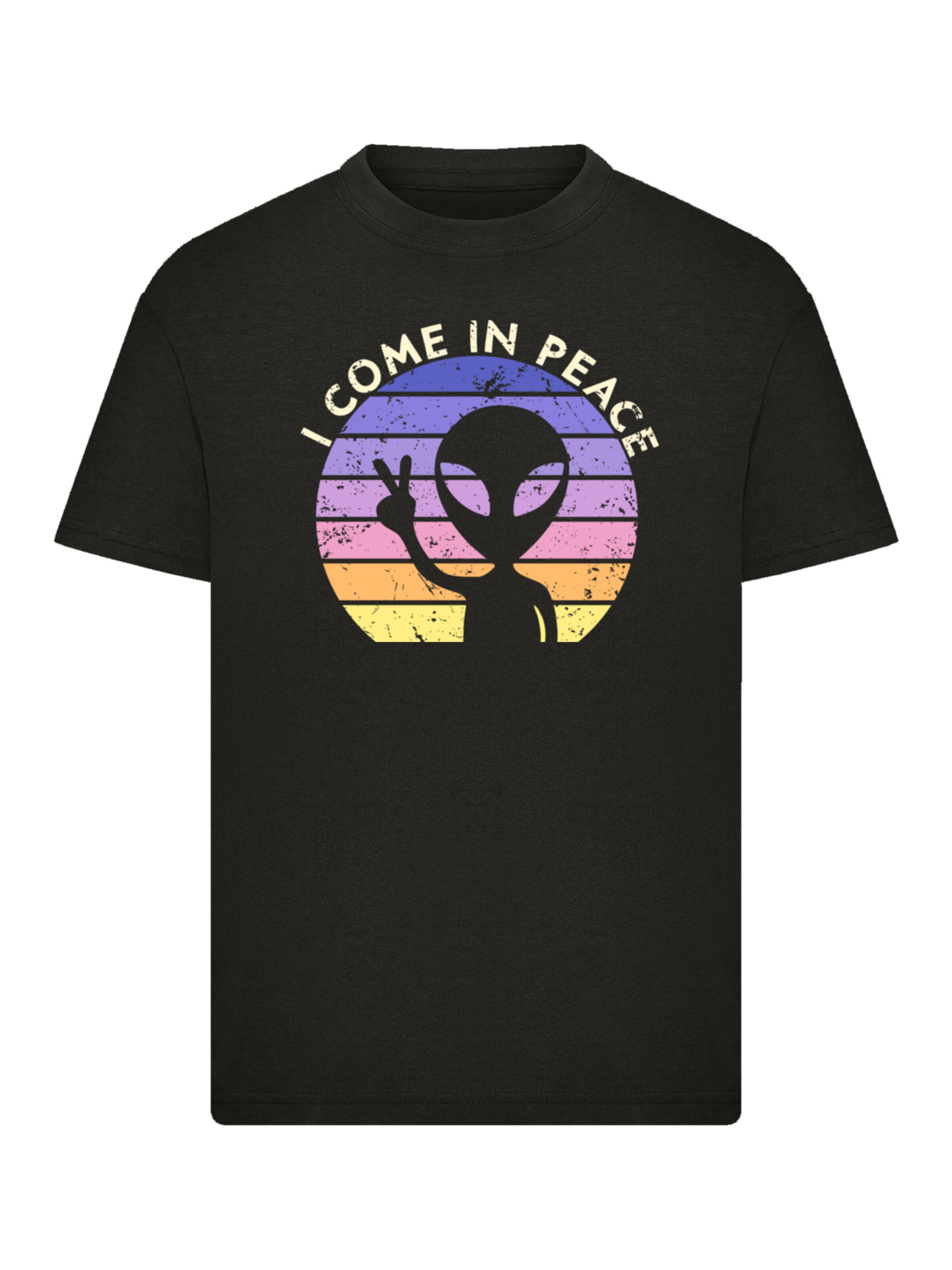 F4NT4STIC Shirt 'Alien Peace Sunset' in Zwart: voorkant