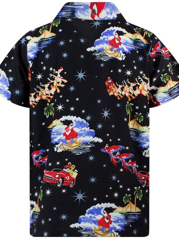 King Kameha Regular Fit Hemd 'Christmas Surf Santa'‌‌‌‌‌‌‌ in Schwarz