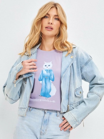 Cat e Lolette Shirt 'Cat in a Denim Suit' in Purple