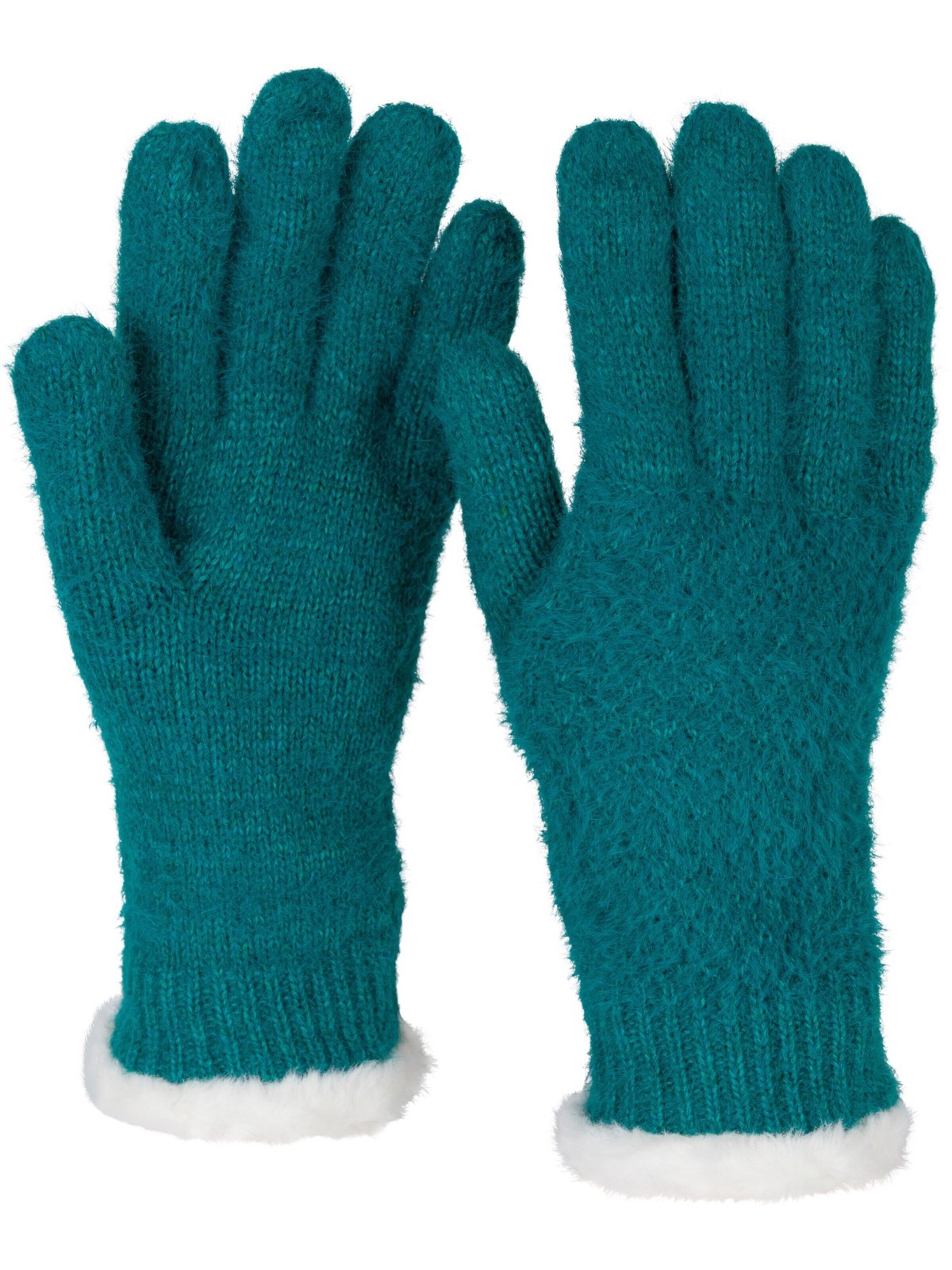 styleBREAKER Fingerhandschuhe 'Strickhandschuhe mit Reiskornmuster und Fleece'‌‌‌‌‌‌ in Grün: Vorderseite
