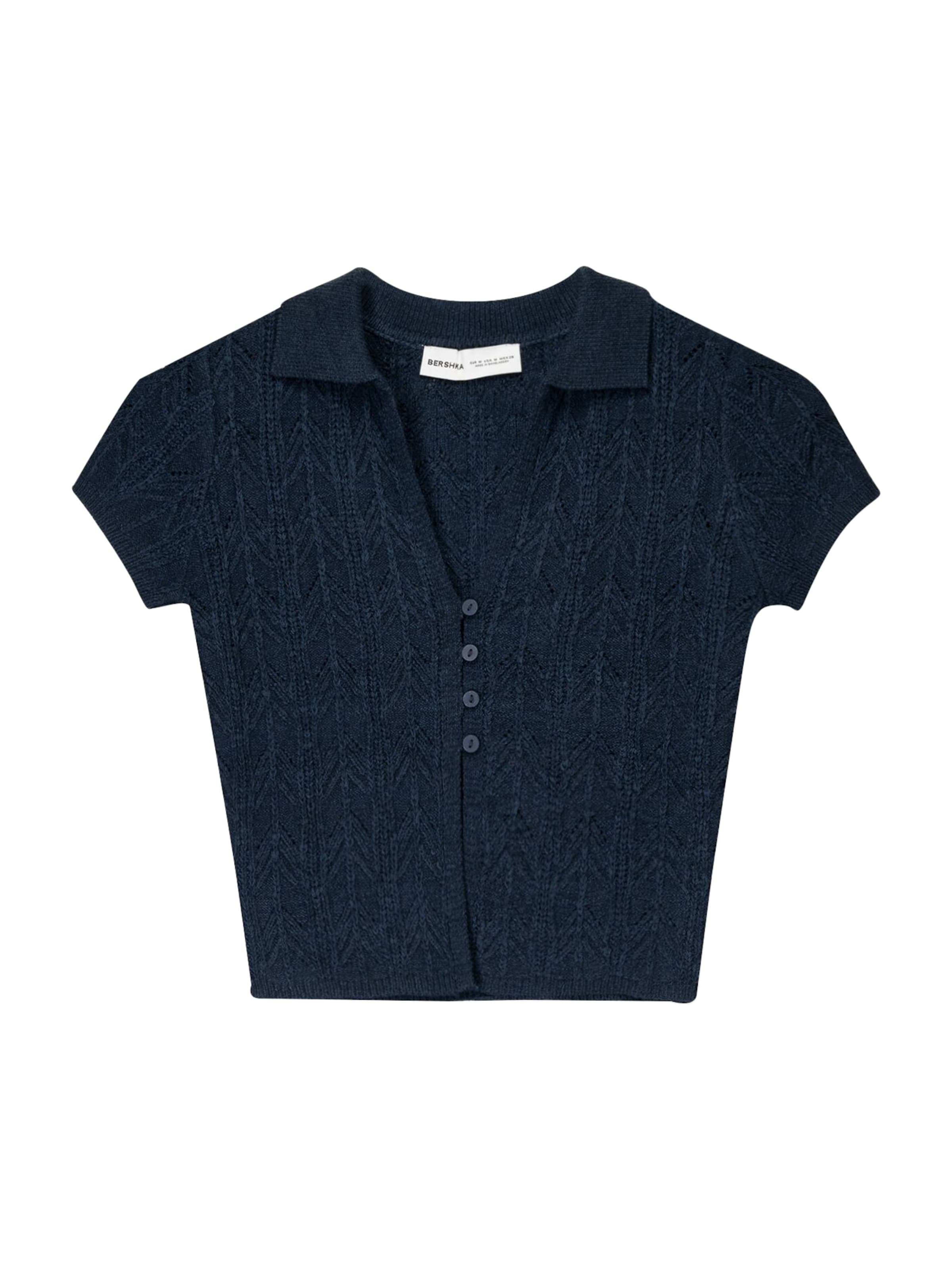 Bershka Плетена жилетка в синьо: отпред