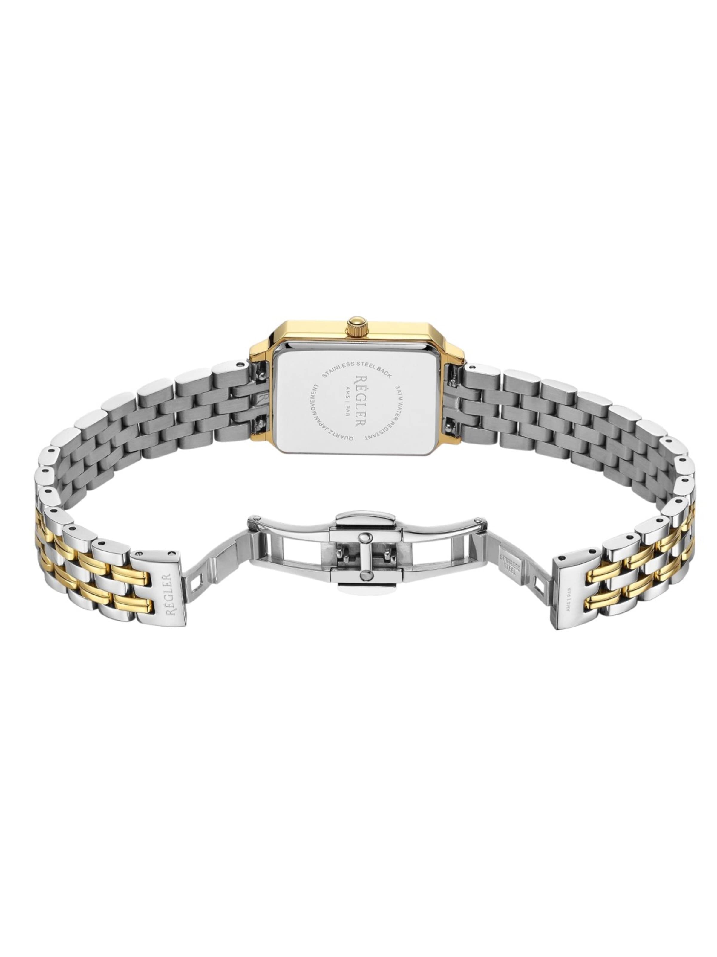Régler Zegarek analogowy 'Régler Élégance Steel Bicolor Silver/Gold - Green' w kolorze złoty