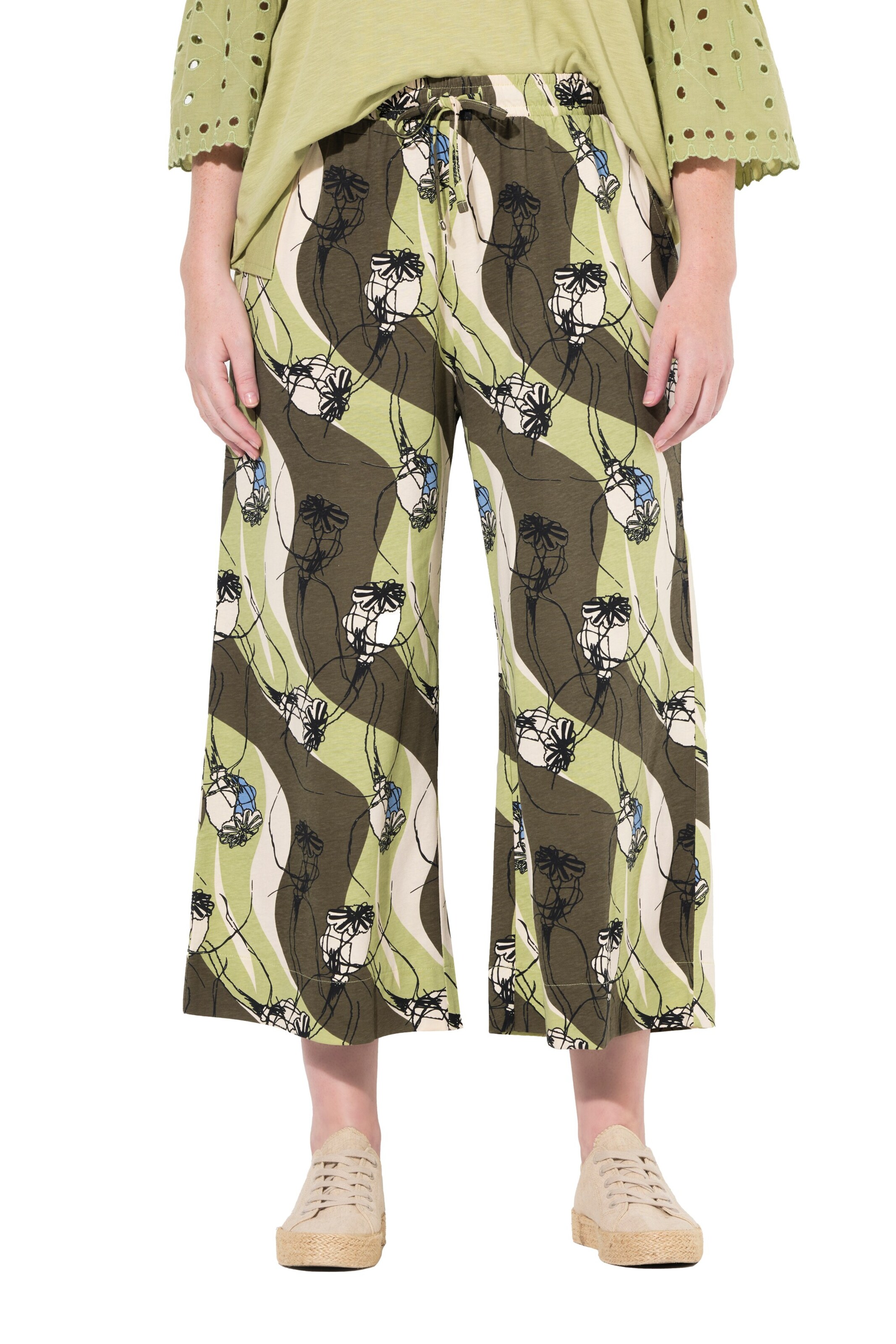 Ulla Popken Wide leg Broek in Groen: voorkant