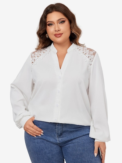 KoJooin Blouse 'Damen Bluse In Großen Größen Mit V-Ausschnitt Spitze Und Langarm' in 4XL in White, Item view