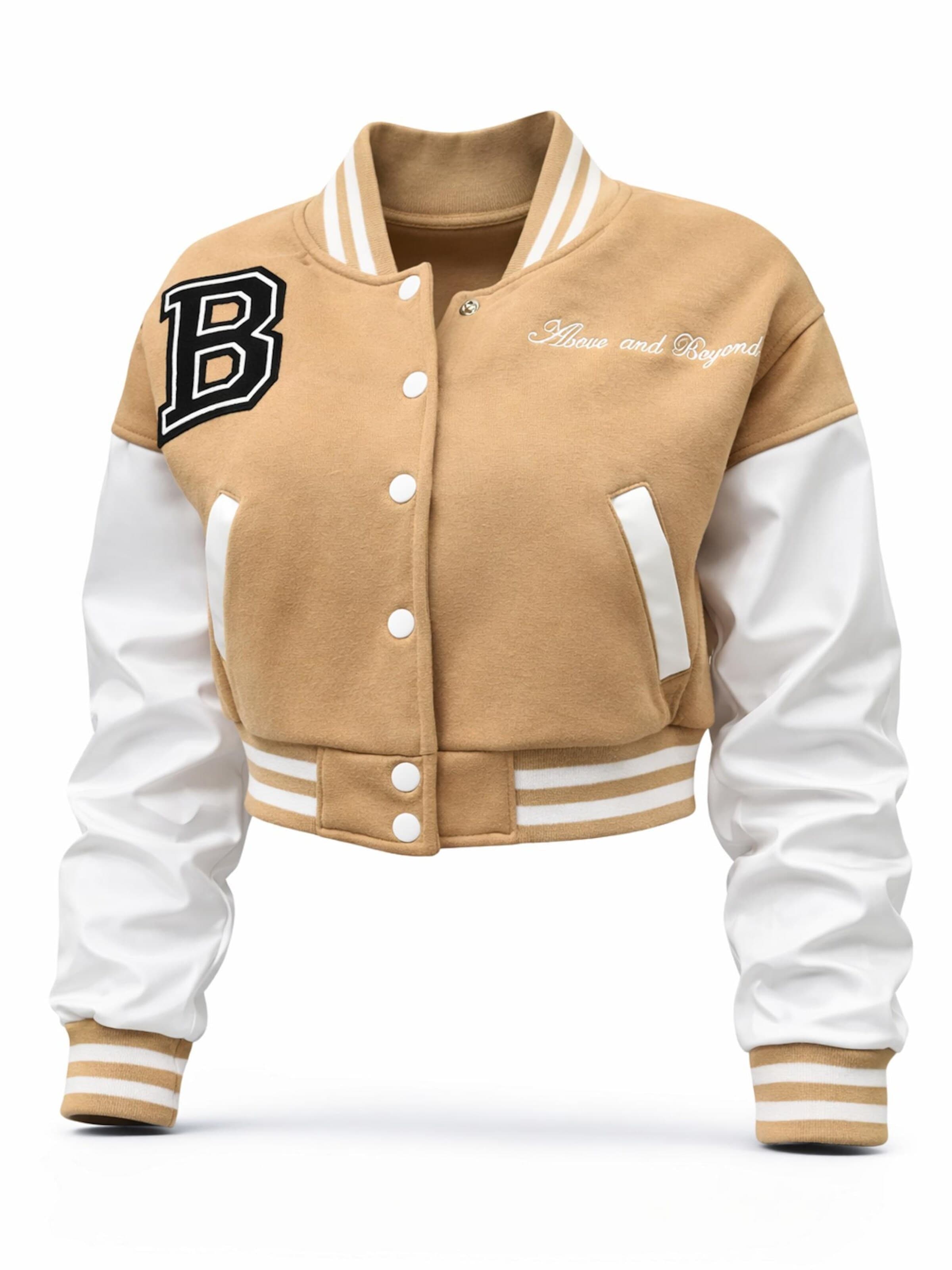 Worldclassca Between-Season Jacket 'Crop College Bomber Jacket' in Beige: front