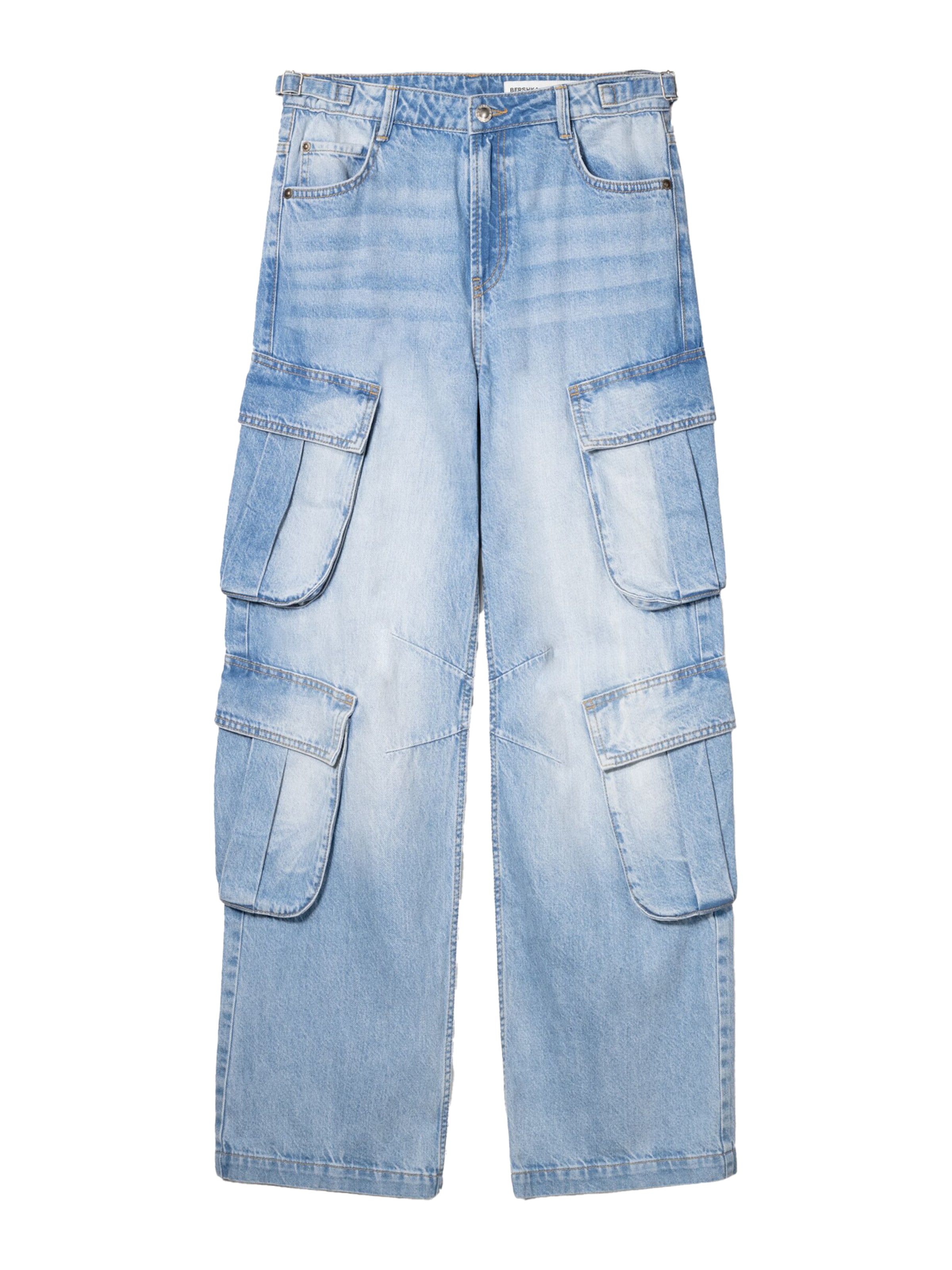 Wide leg Jeans cargo di Bershka in blu: frontale