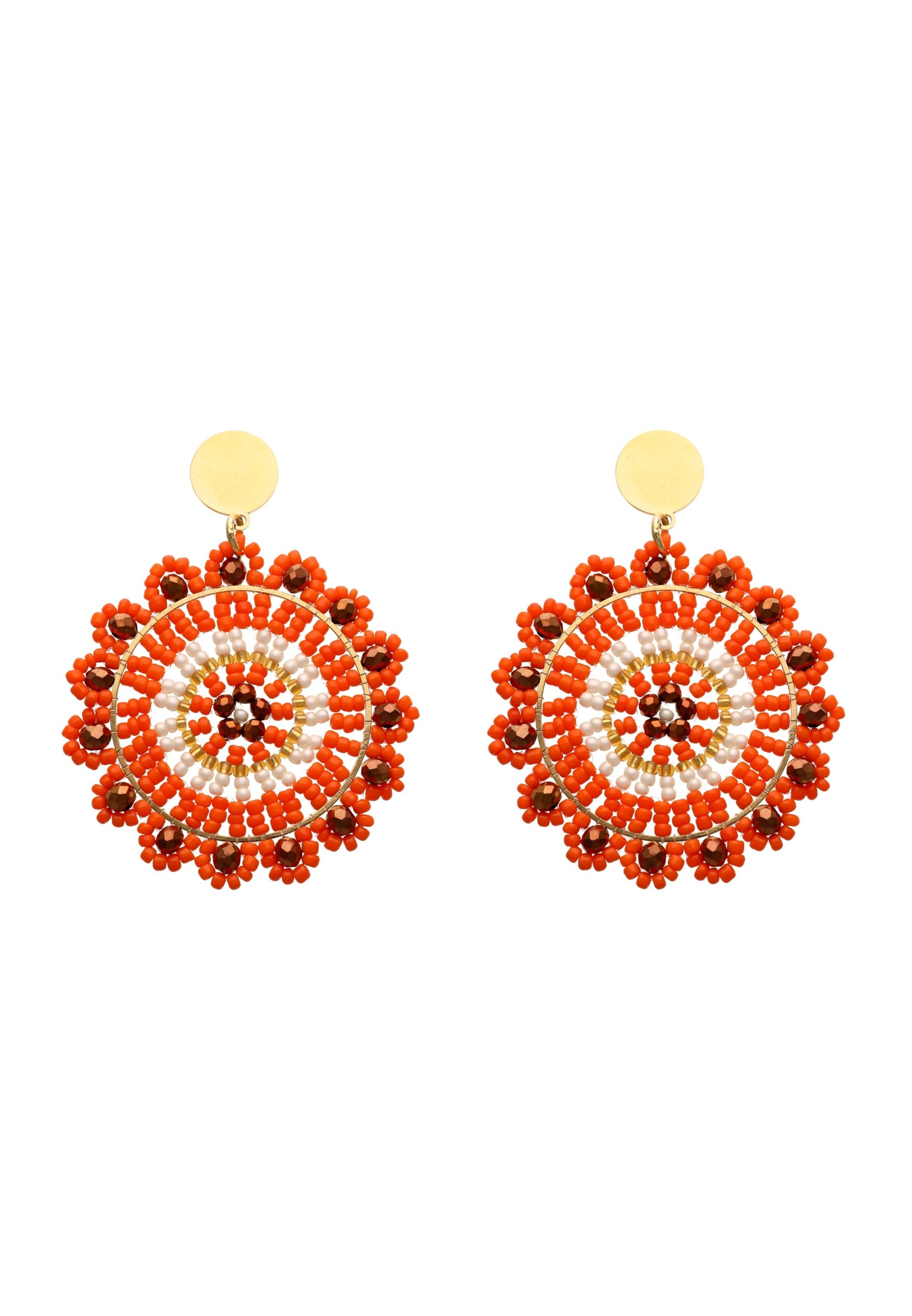 IZIA Boucles d'oreilles en or / rouge orangé / rouge foncé / blanc perle, Vue avec produit