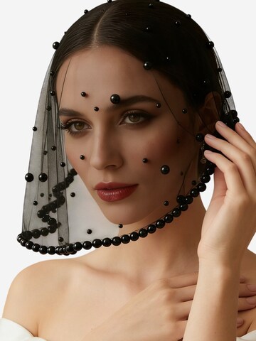 Magicshe Hair Jewelry 'kurzer Gesichtsschleier Braut mit Perlen' in Black: front