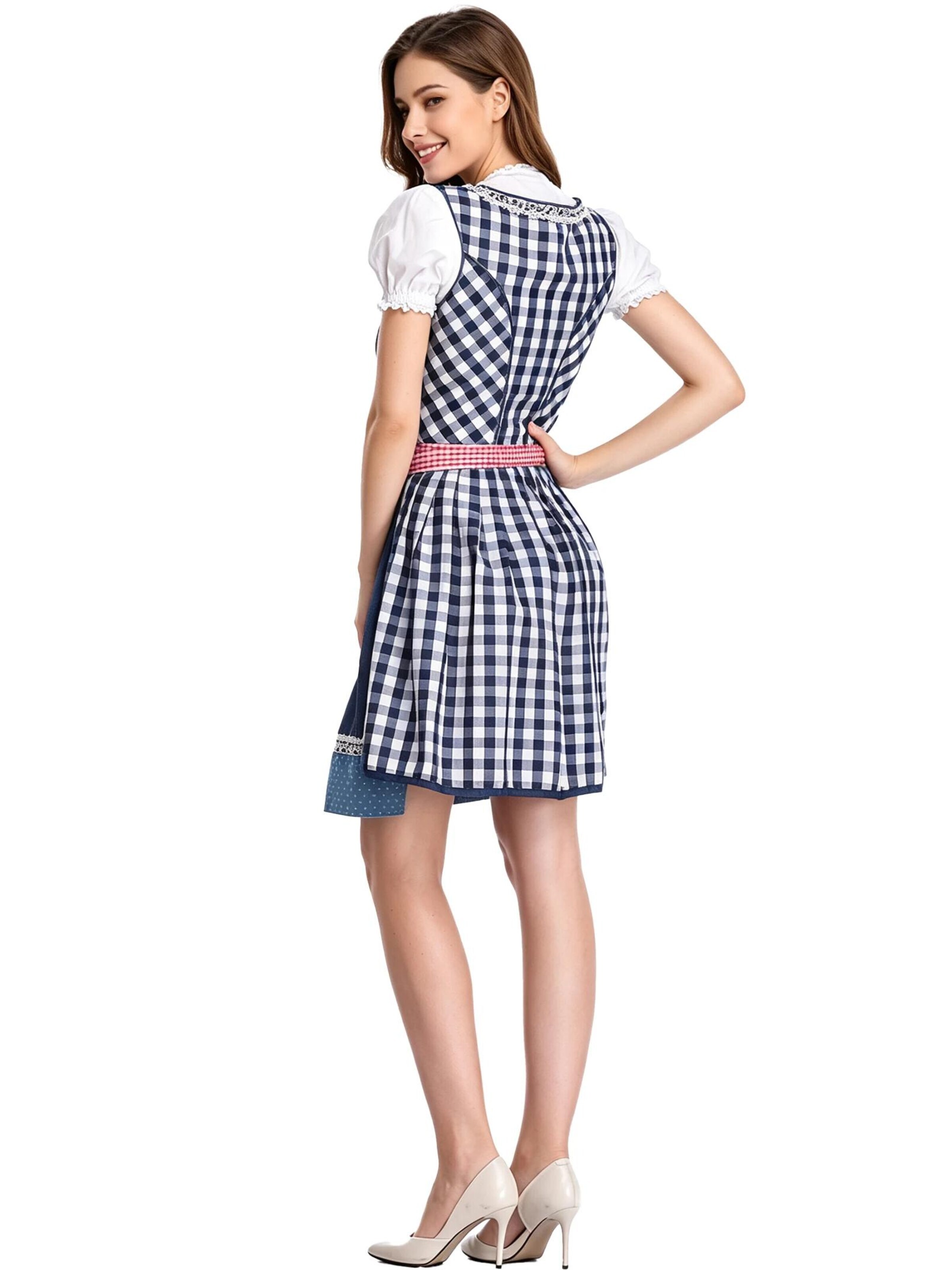 KoJooin Dirndl 'Damen 3-teiliges Fest-Set blauem Jeans-Patchwork-Karo-Rock, passend für Oktoberfest,Halloween' w kolorze niebieski