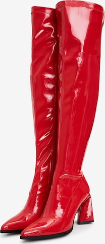 CESARE GASPARI Over the Knee Boots in Red