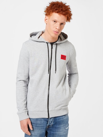 HUGO Red Zip-Up Hoodie 'Daple' in Grey: front