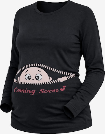 M.M.C. Shirt 'Coming Soon Umstandslangarmshirt' in Black: front