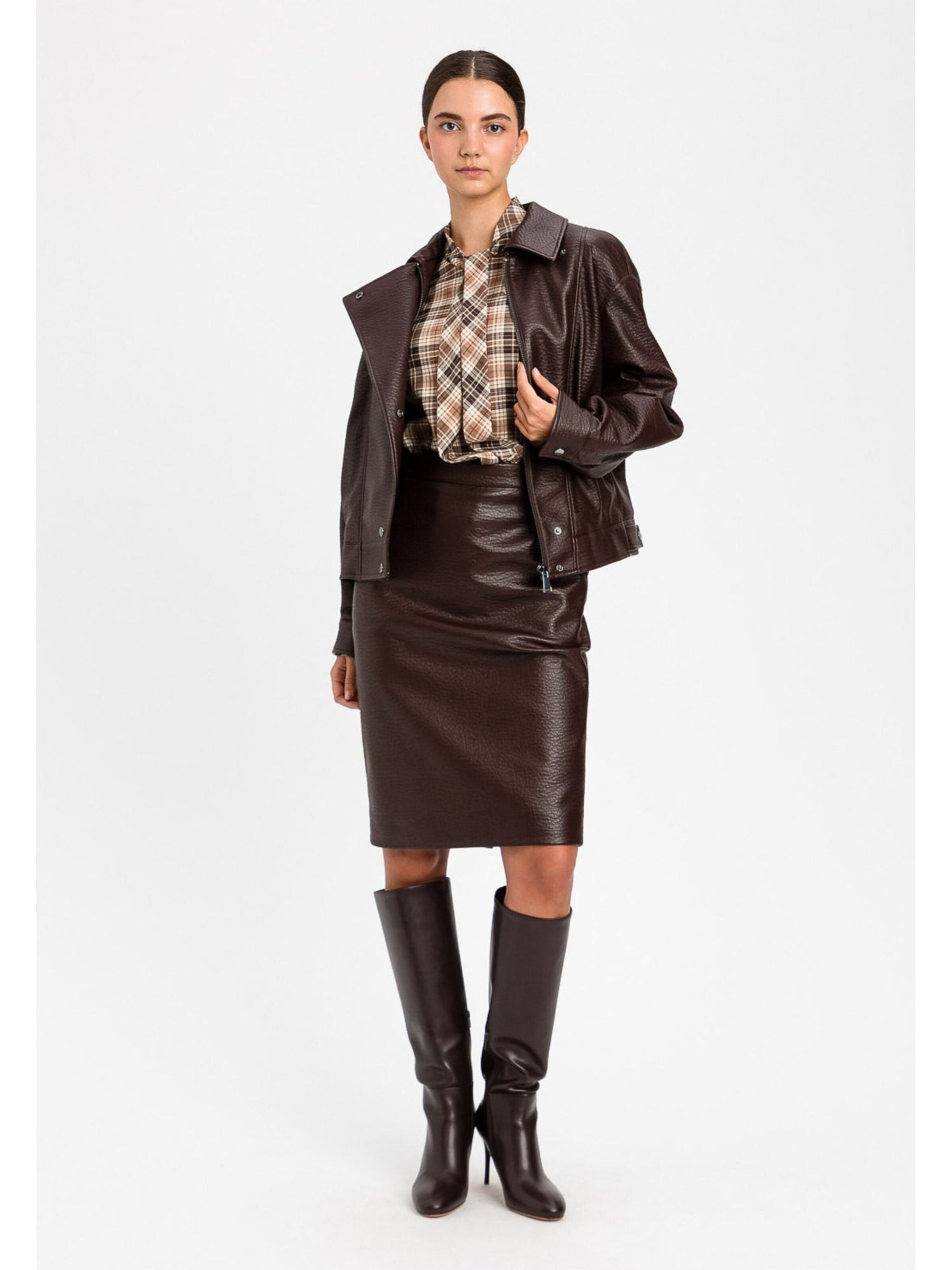 Twinset Between-season jacket 'ACTITUDE Faux leather jacket' in Brown