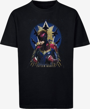 ABSOLUTE CULT Shirt 'Captain Marvel - Jet Burst' in Zwart: voorkant