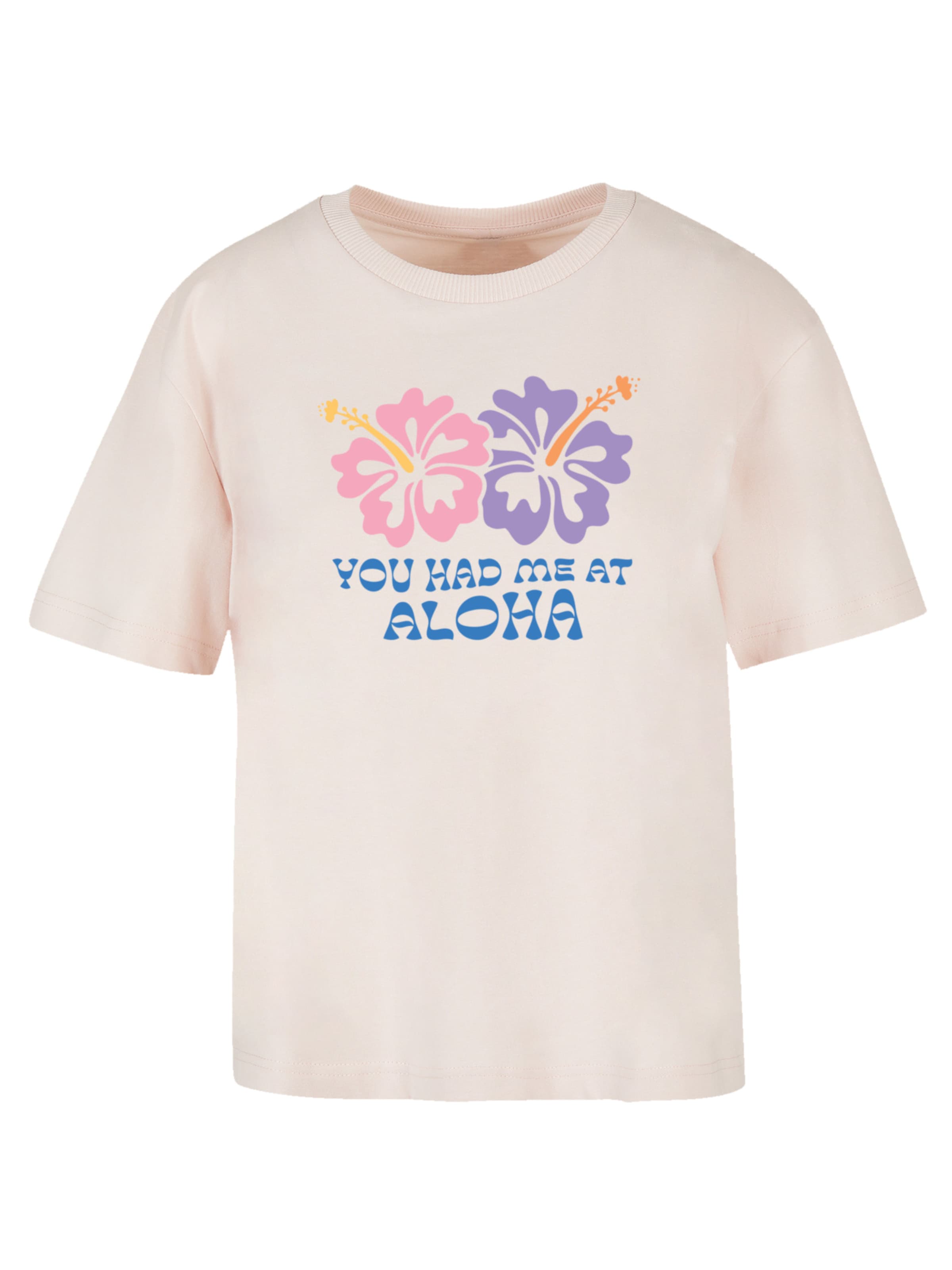 F4NT4STIC T-shirt 'You Had Me At Aloha' en bleu / jaune / lavande / rose / rose clair, Vue avec produit