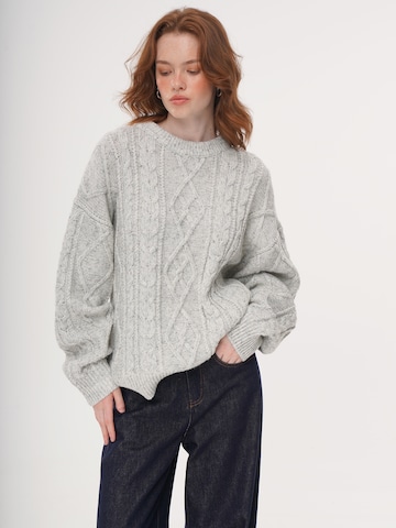 yoligex Pullover 'YOLIGEX Zopfmuster-Pullover Hellgrau-Melange Rundhals' i hvid: forside