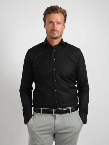 Profuomo Slim fit Button Up Shirt in Black: front
