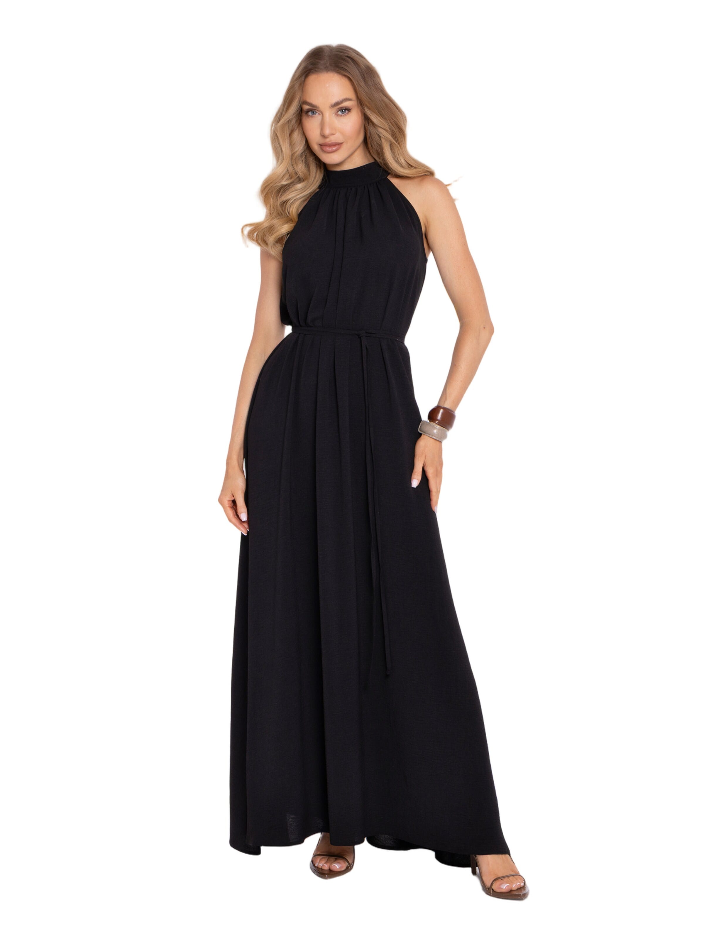 made of emotion Šaty 'Sukienka maxi halter neck z paskiem' – černá: přední strana