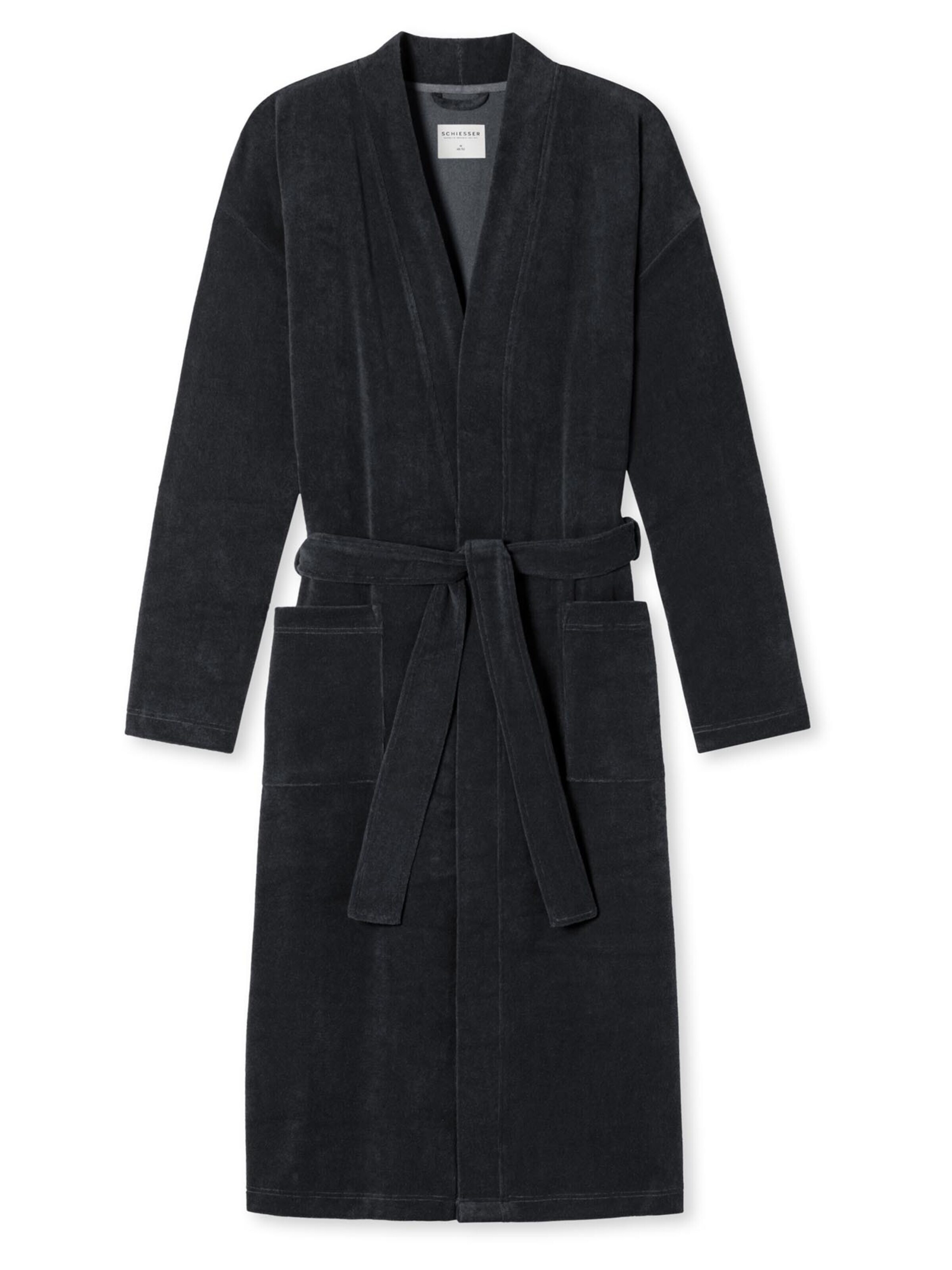 SCHIESSER Bademantel lang 'Feather Terry'‌‌‌‌‌‌‌ in Grau: Vorderseite